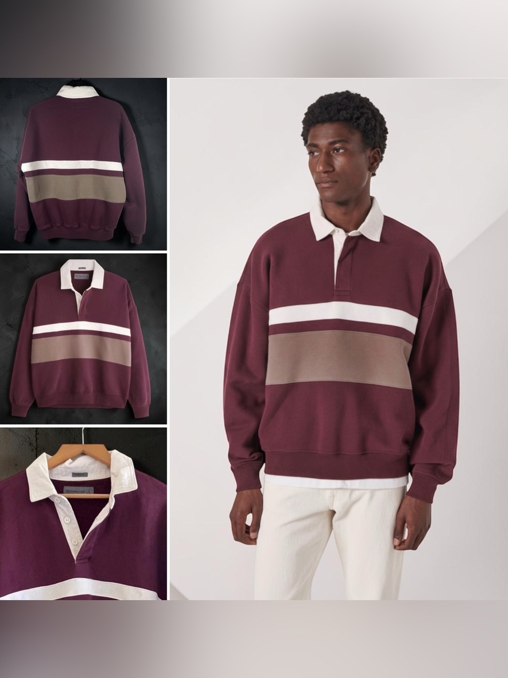 Abercrombie & Fitch Soft Prep Essentials Rugby Sweatshirt Oversized Maroon Men M